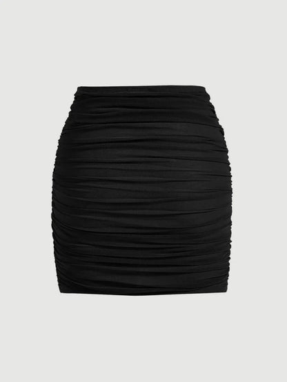 Solid Ruched Bodycon Black Summer Skirt