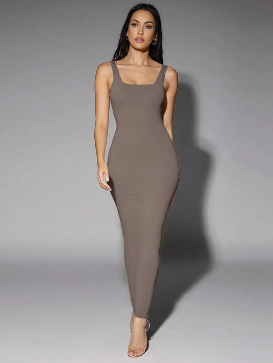 Solid Square Neck Tank Dress