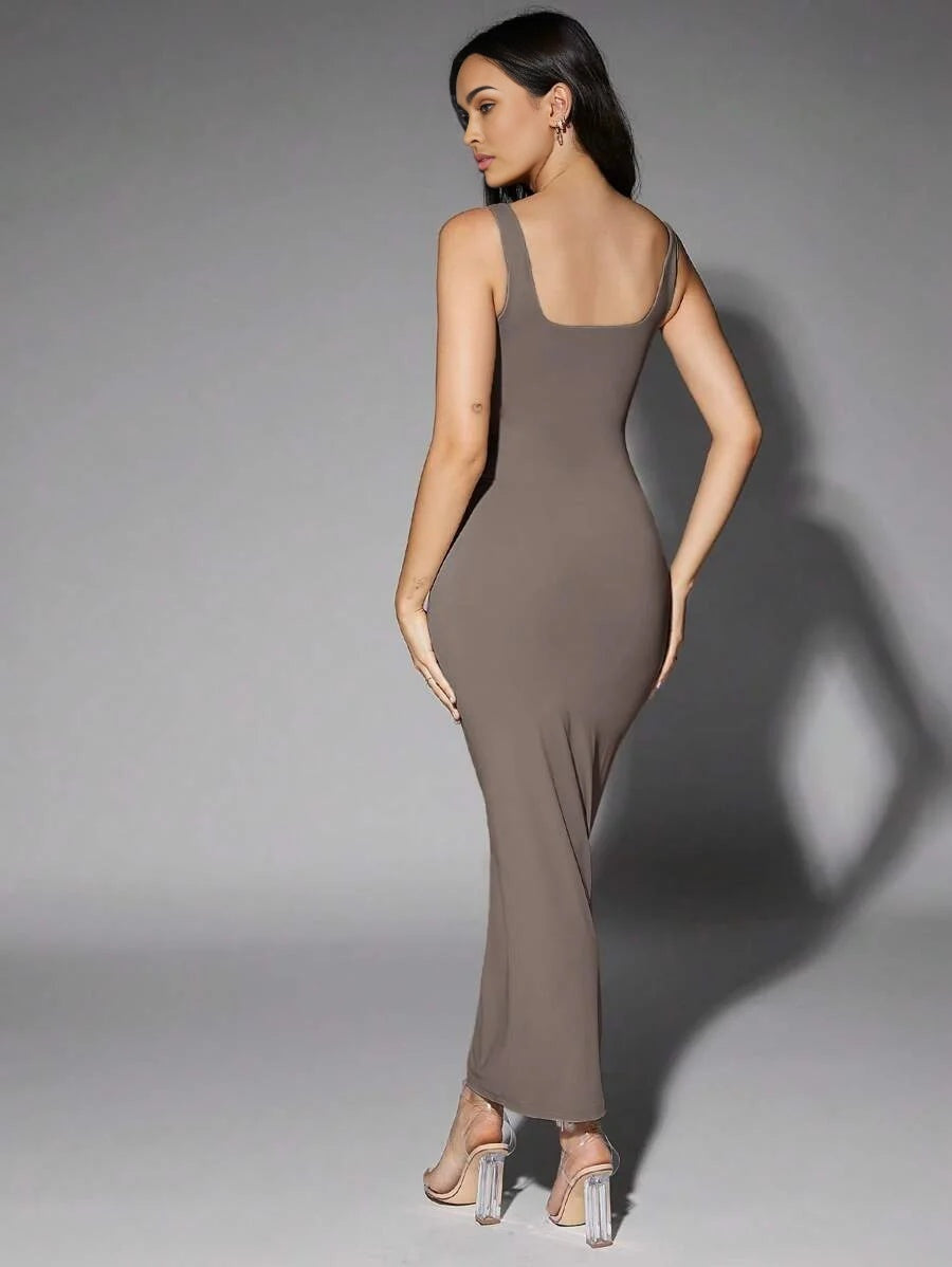 Solid Square Neck Tank Dress