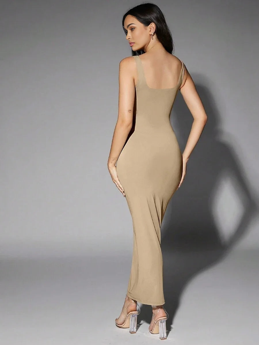 Solid Square Neck Tank Dress