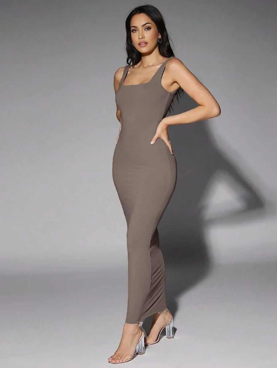Solid Square Neck Tank Dress