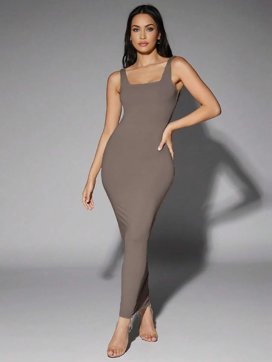 Solid Square Neck Tank Dress