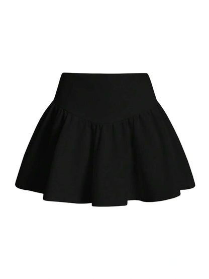 Solid Wide Waistband Ruffle Hem Black Mini Kirt