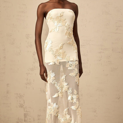 Sophia Apricot Off-shoulder Gown with Floral Embroidery