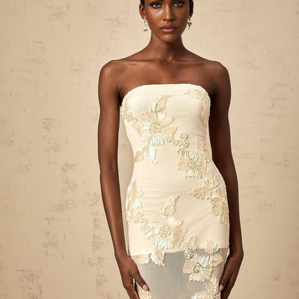 Sophia Apricot Off-shoulder Gown with Floral Embroidery
