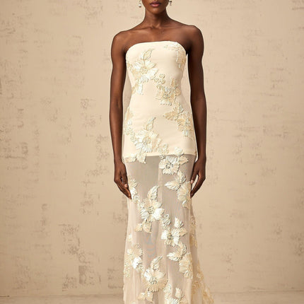 Sophia Apricot Off-shoulder Gown with Floral Embroidery