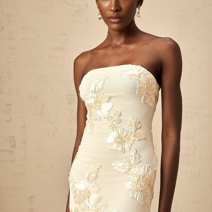 Sophia Apricot Off-shoulder Gown with Floral Embroidery