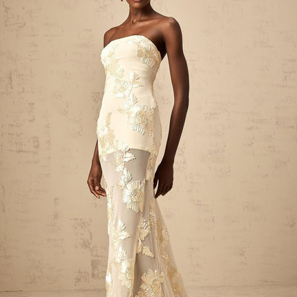 Sophia Apricot Off-shoulder Gown with Floral Embroidery