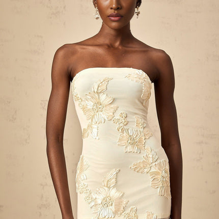 Sophia Apricot Off-shoulder Gown with Floral Embroidery and Train Design