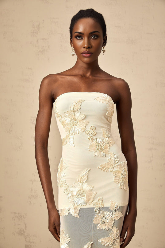 Sophia Apricot Off-shoulder Gown with Floral Embroidery and Train Design