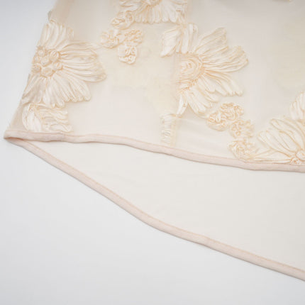Sophia Apricot Off-shoulder Gown with Floral Embroidery and Dramatic Train Design