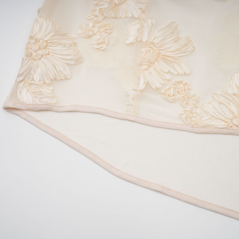 Sophia Apricot Off-shoulder Gown with Floral Embroidery and Dramatic Train Design