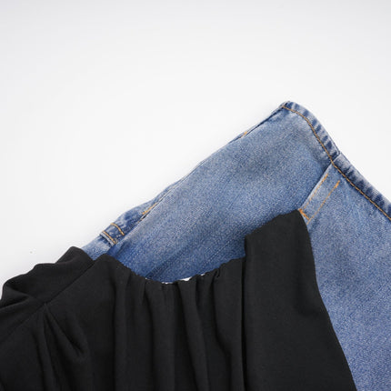 Sophia Blue & Black Draped Panelled Sleeveless Top And Ankle-length Skirt Set