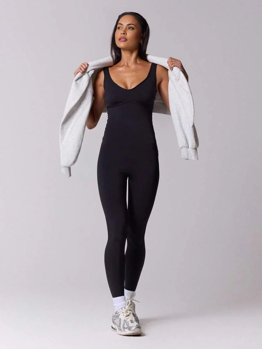 Sport Body Contouring Scoop Back Unitard Jumpsuit Elegant Casual Active Workout Gym Fall Autumn