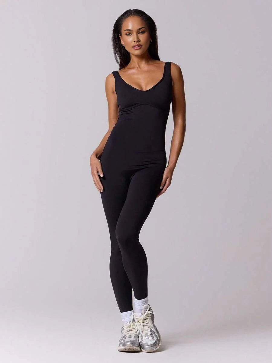 Sport Body Contouring Scoop Back Unitard Jumpsuit Elegant Casual Active Workout Gym Fall Autumn