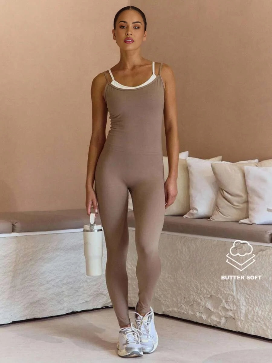 Sport Contrast Double Layer Unitard Jumpsuit Elegant Casual Active Workout Gym Fall Autumn Back To