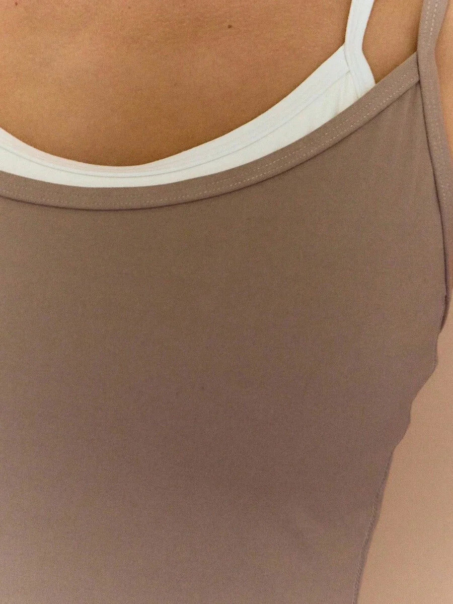 Sport Contrast Double Layer Unitard Jumpsuit Elegant Casual Active Workout Gym Fall Autumn Back To