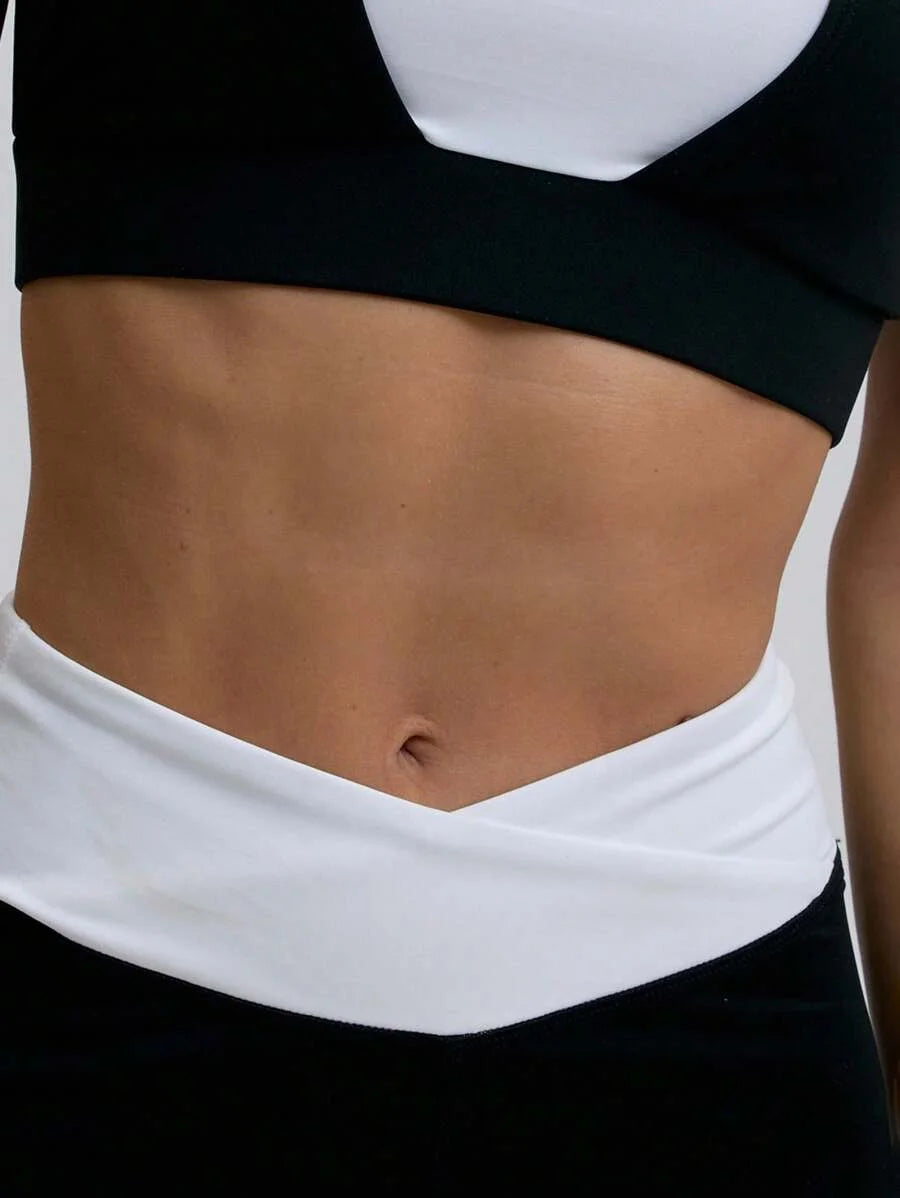 Sport Contrast Layered Sports Bra And Shorts Set Casual Active Workout Gym Fall Autumn