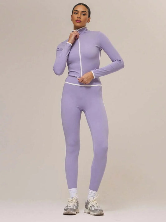 Sport Contrast Piping Zip Through BBL Jacket And Leggings Set CoOrd Activewear Autumn Fall Winter