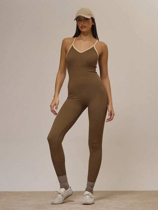 Sport Contrast Trim Scrunch Bum Seamless Sculpt Ribbed Playsuit Active Sports Workout Fall Autumn