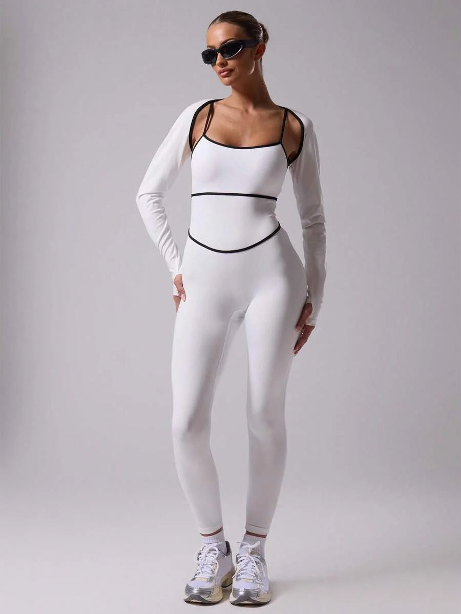 Sport Contrast Trim Seam Spaghetti Strap Fitted Strappy Sports JumpsuitPadel Tennis Pickleball Gym