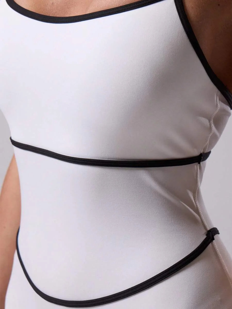 Sport Contrast Trim Seam Spaghetti Strap Fitted Strappy Sports JumpsuitPadel Tennis Pickleball Gym