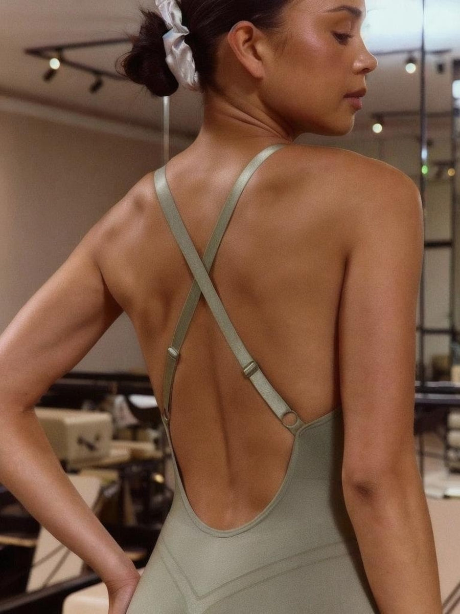 Sport Cross Back Seamless Sculpt Playsuit Elegant Casual Active Workout Gym Fall Autumn Back To