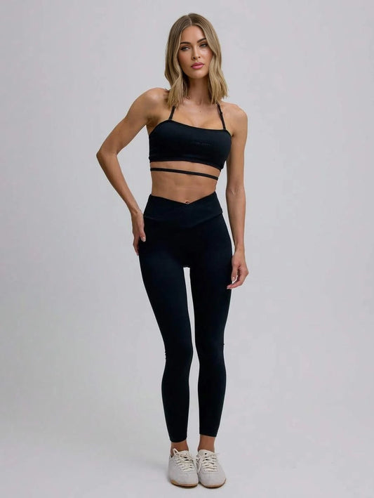 Sport Cut Out Halterneck Sports Bra And Leggings Set Casual Active Workout Gym Fall Autumn Back To