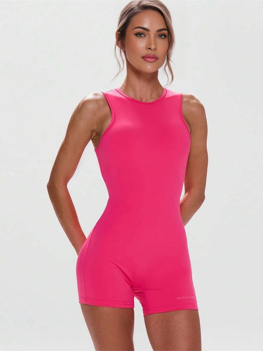 Sport Fitted Sleeveless Racer Neck Unitard Active Workout Gym PlaysuitPadel Tennis Pickleball Gym