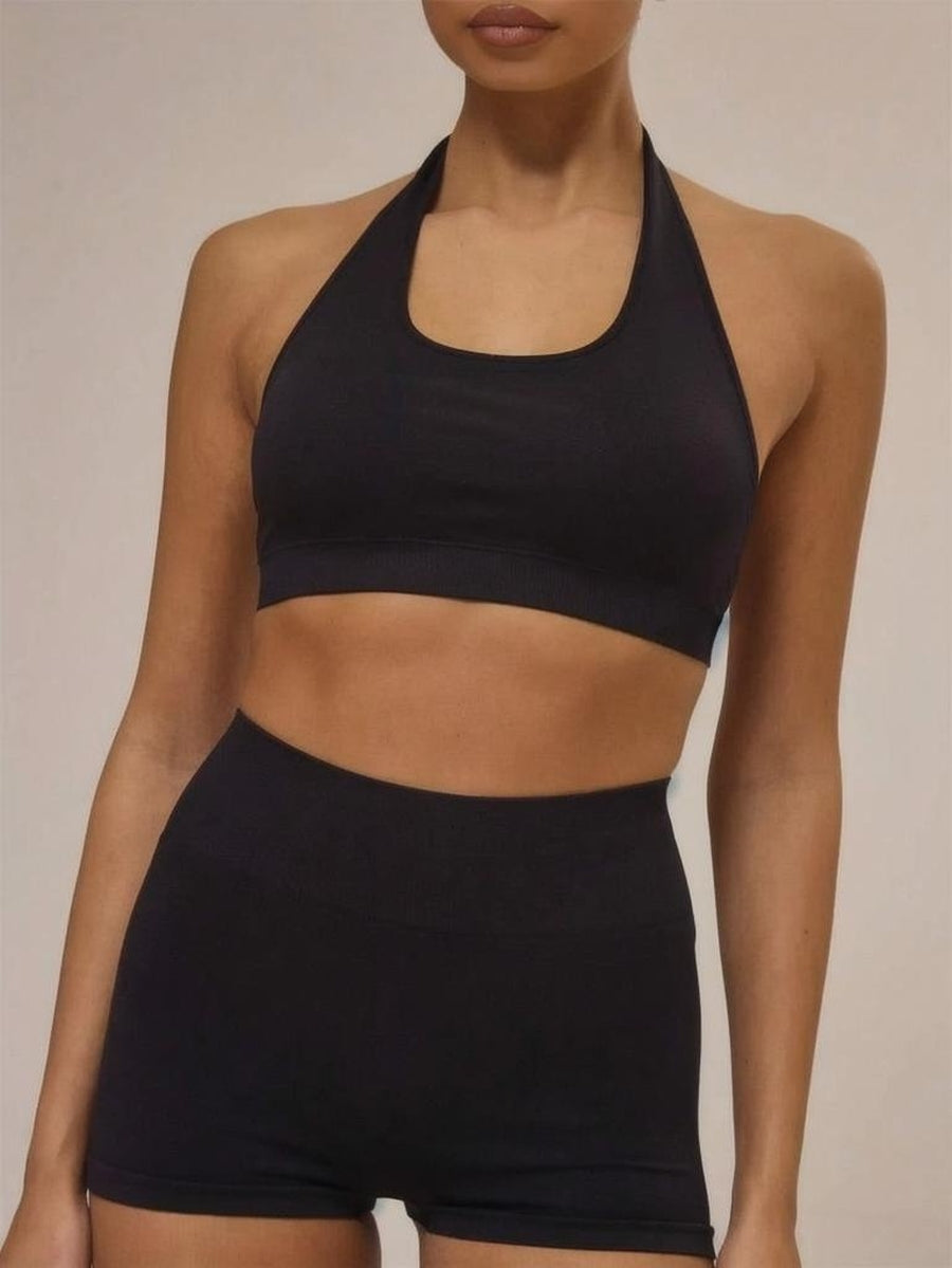 Sport Halterneck Sports Bra And Seamless High Waisted Booty Shorts Activewear Set Autumn Fall