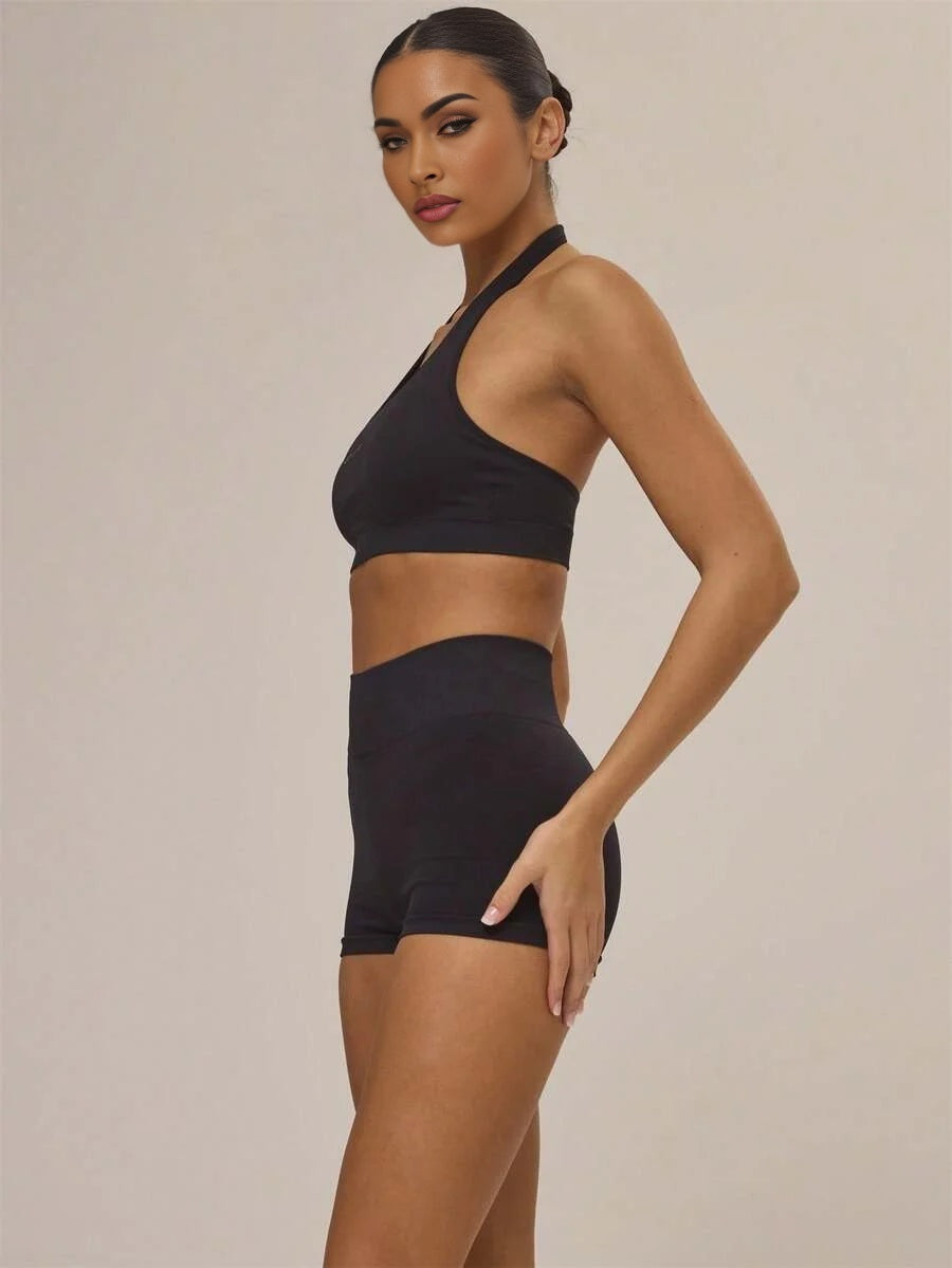 Sport Halterneck Sports Bra And Seamless High Waisted Booty Shorts Activewear Set Autumn Fall