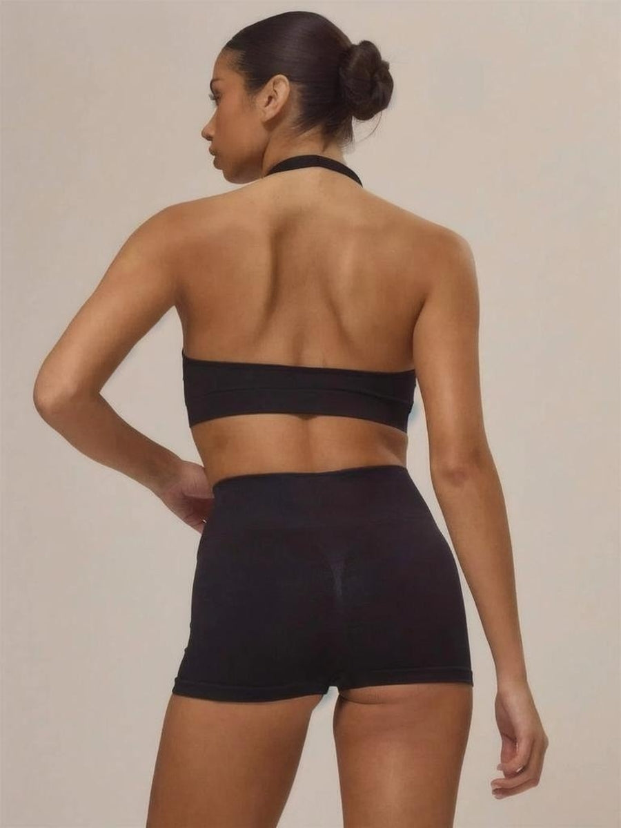 Sport Halterneck Sports Bra And Seamless High Waisted Booty Shorts Activewear Set Autumn Fall