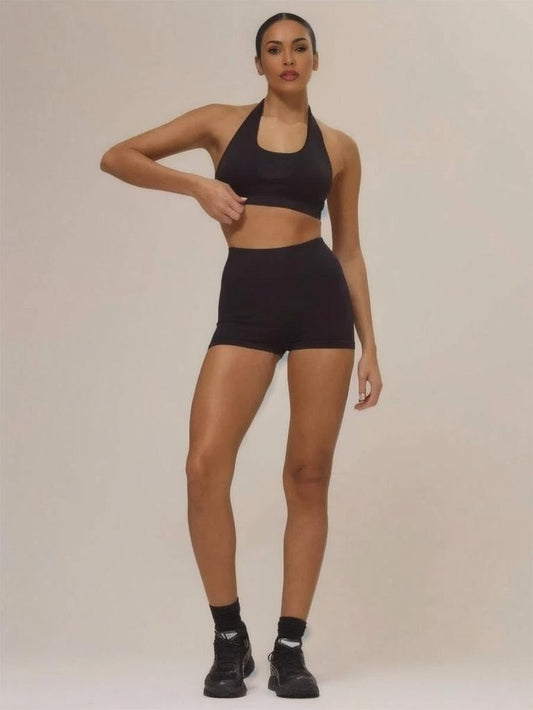Sport Halterneck Sports Bra And Seamless High Waisted Booty Shorts Activewear Set Autumn Fall