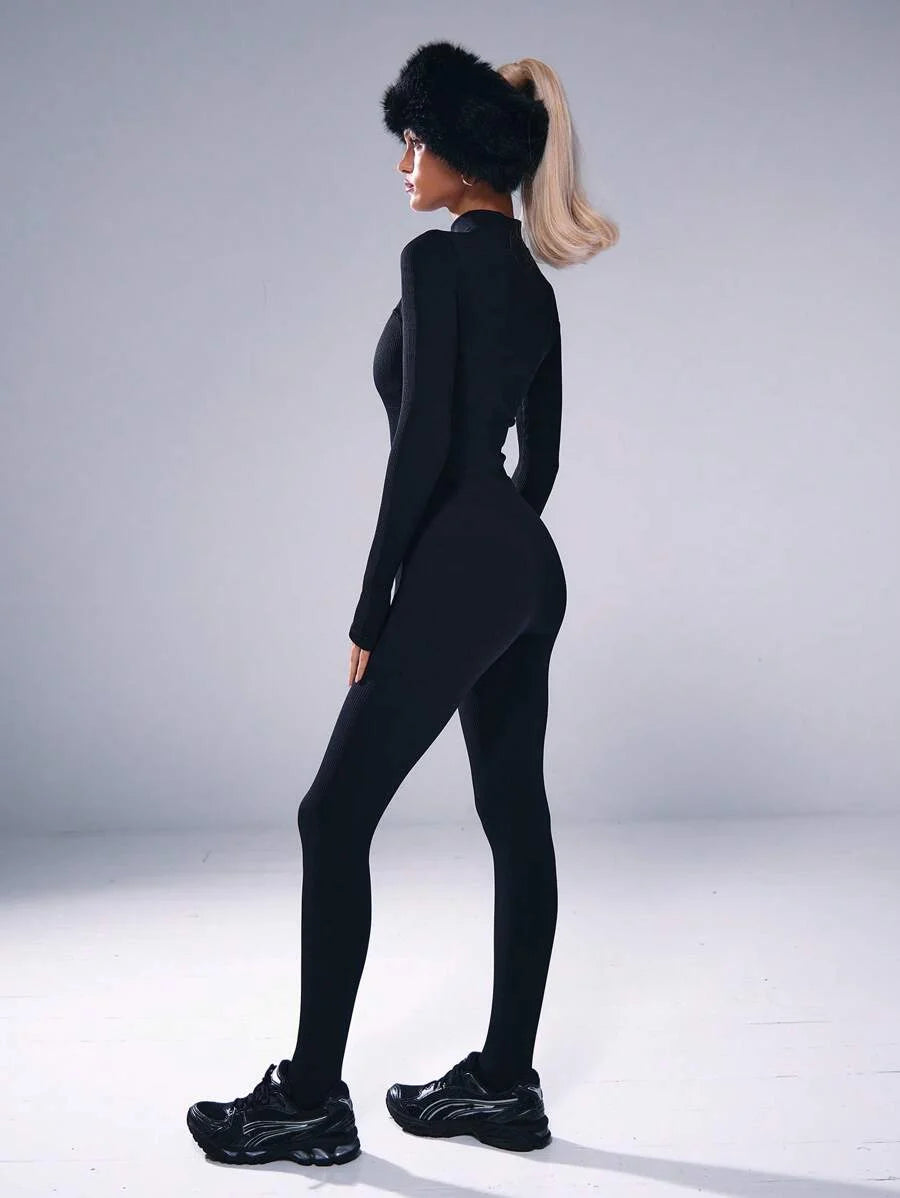 Sport High Neck Zip Up Front Unitard Sports JumpsuitPadel Tennis Pickleball Gym Fitness Fall Winter