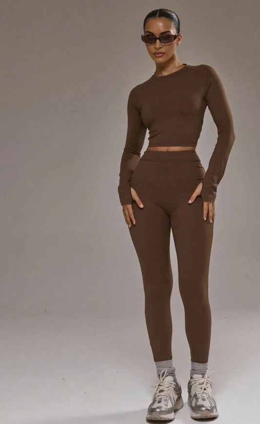 Sport Long Sleeve Crop Top And Leggings CoOrd Set Padel Autumn Fall Winter Activewear Sport Gym