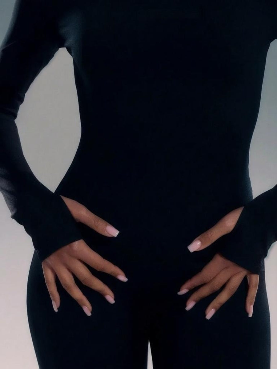 Sport Long Sleeve Thumbhole Scoop Neck Jumpsuit Padel Tennis Pickleball Gym Fitness