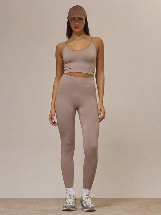 Sport Longline Open Cross Back Top And Leggings Set CoOrd Active Sports Workout Fall Autumn Cute