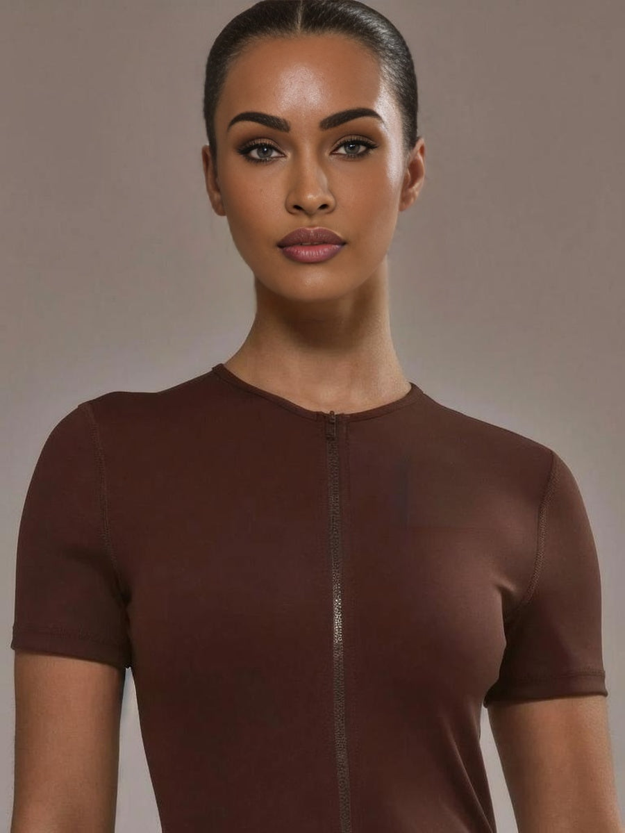 Sport Open Back Fitted Flared Short Sleeve Jumpsuit Padel Autumn Fall Winter Activewear Sport Gym