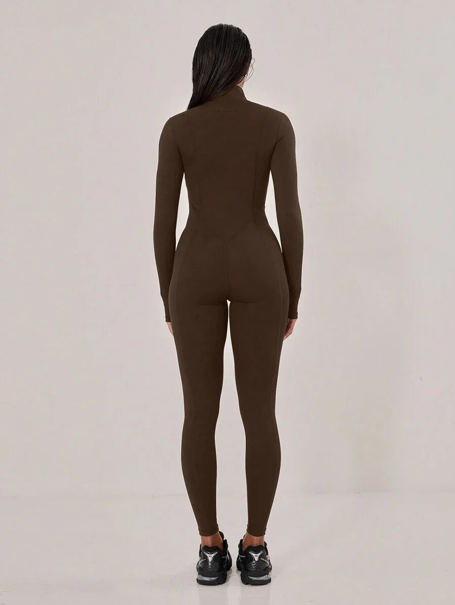 Sport Overlock Stitched High Neck JumpsuitPadel Tennis Pickleball Gym Fitness