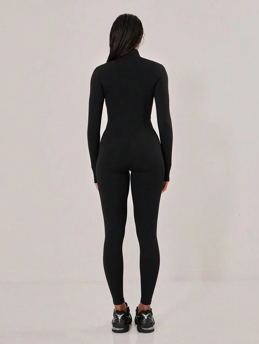 Sport OverLock Stitched High Neck Sports Jumpsuit Padel Tennis Pickleball Gym Fitness Fall Winter