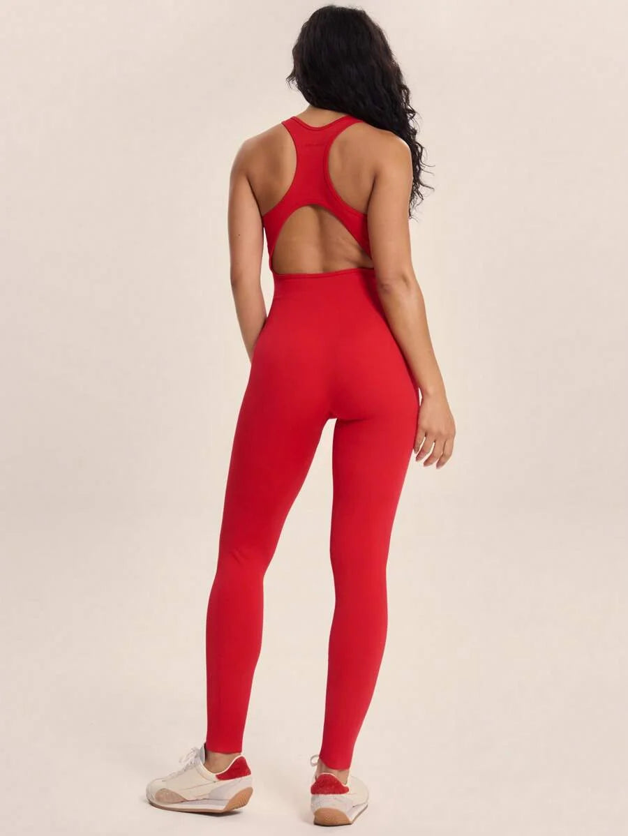 Sport Racerback Seamless Sculpt Open Back Fitted Unitard Active Workout Gym Padel Tennis Pickleball