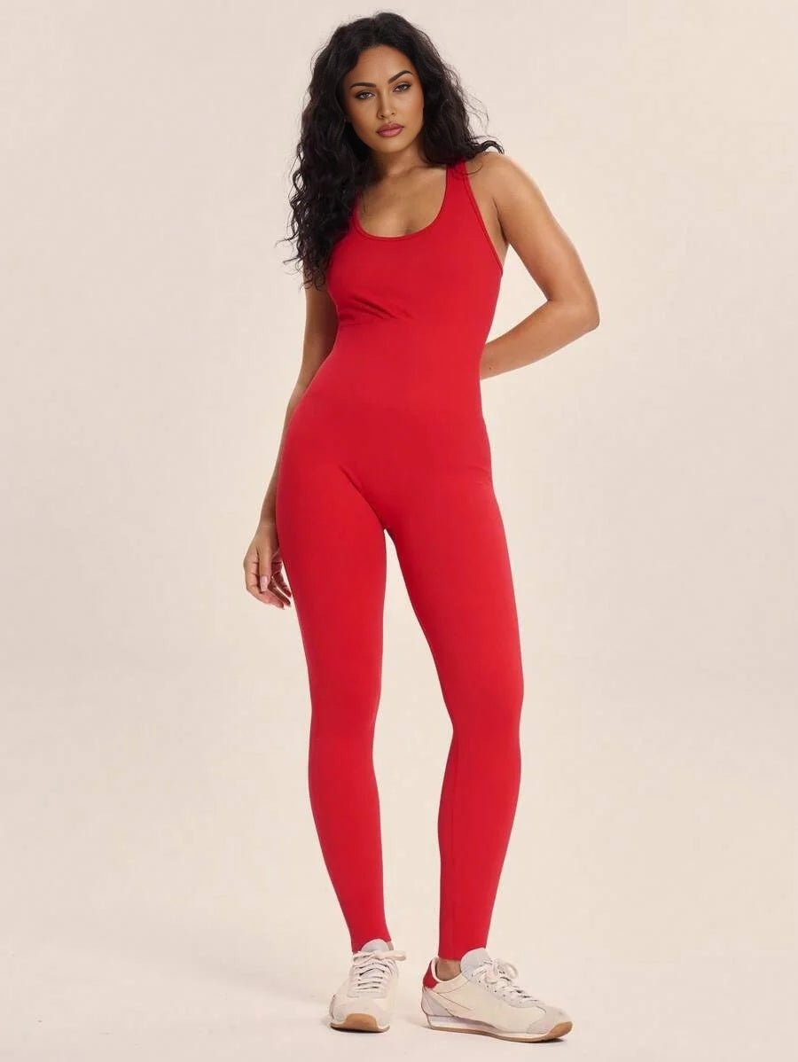 Sport Racerback Seamless Sculpt Open Back Fitted Unitard Active Workout Gym Padel Tennis Pickleball