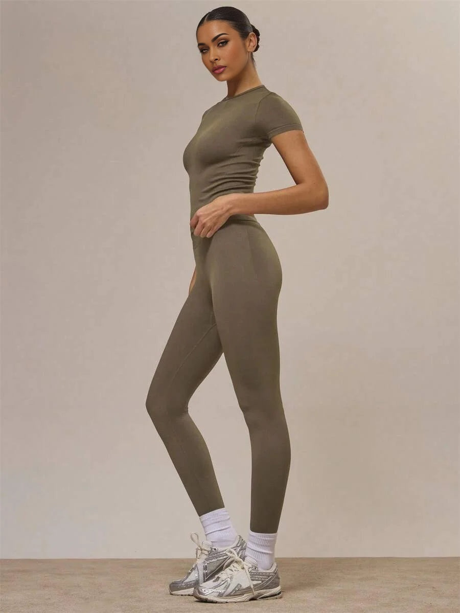 Sport Sculpt Fitted Short Sleeve Top And Leggings Set CoOrd Active Sports Workout Fall Autumn Cute