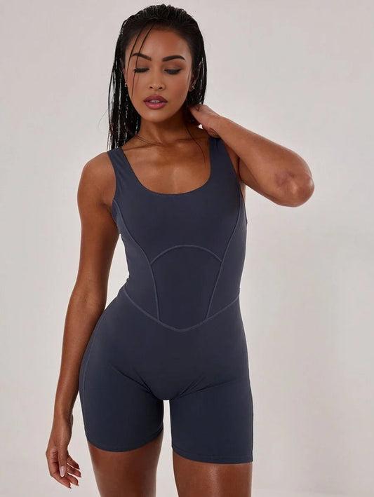 Sport Seam Stitched Detail Racer Neck Sports ActiveWear Unitard Romper Padel Tennis Pickleball Gym