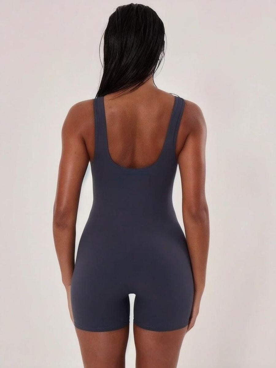 Sport Seam Stitched Detail Racer Neck Sports ActiveWear Unitard Romper Padel Tennis Pickleball Gym