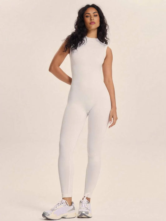 Sport Seamless Sculpt Zip Through Sleeveless Jumpsuit Active Workout Gym Padel Tennis Pickleball