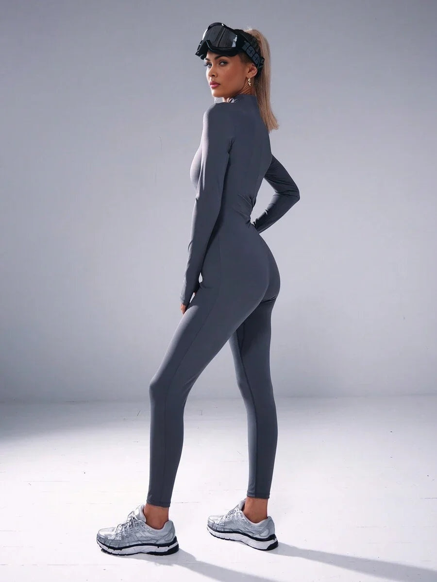 Sport Ski Graphic Zip Up Front Unitard Sports JumpsuitPadel Tennis Pickleball Gym Fitness