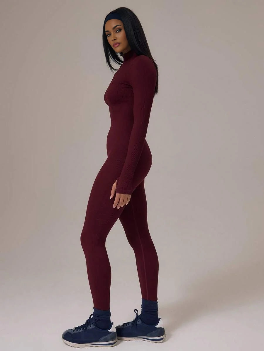 Sport Sport Seamless Sculpt Zip Detail Long Sleeve Jumpsuit Autumn Fall Winter Activewear Sport Gym