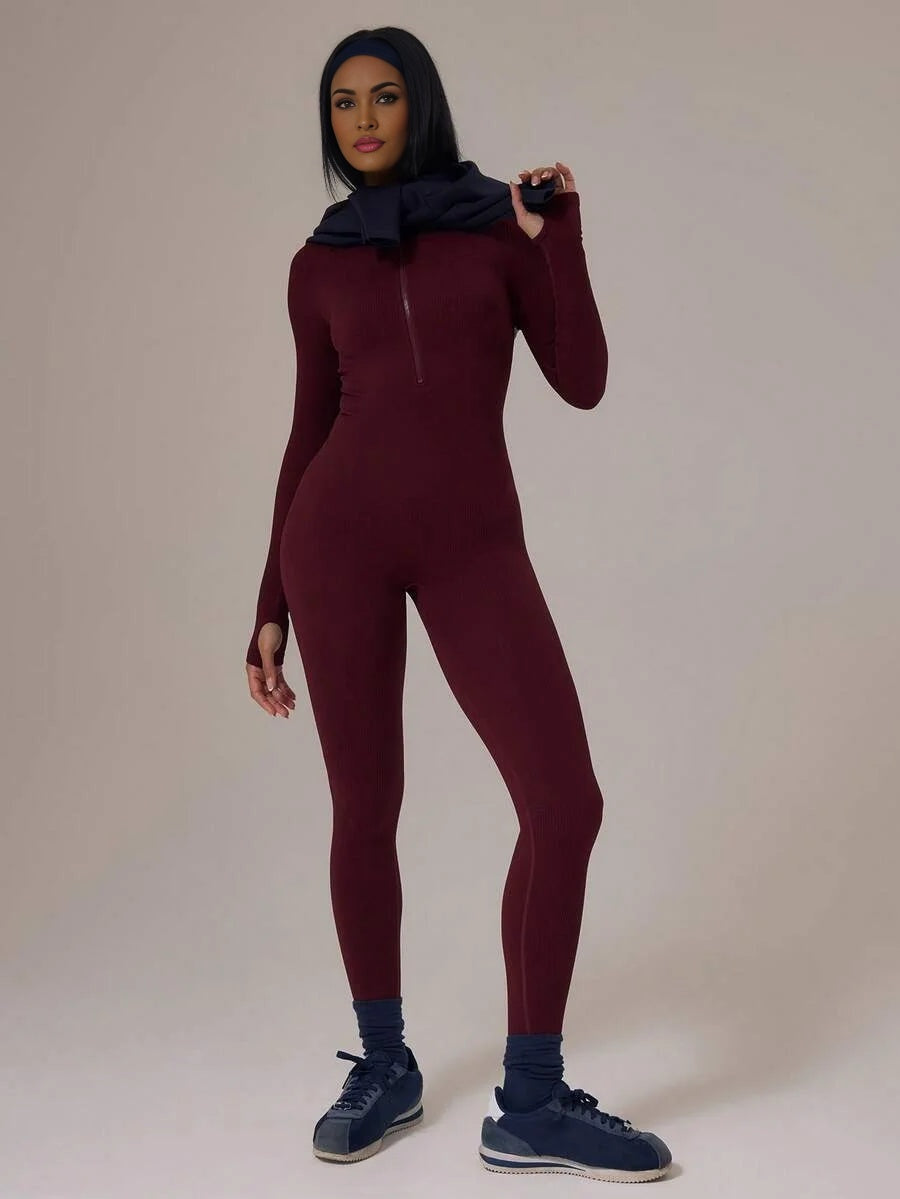 Sport Sport Seamless Sculpt Zip Detail Long Sleeve Jumpsuit Autumn Fall Winter Activewear Sport Gym
