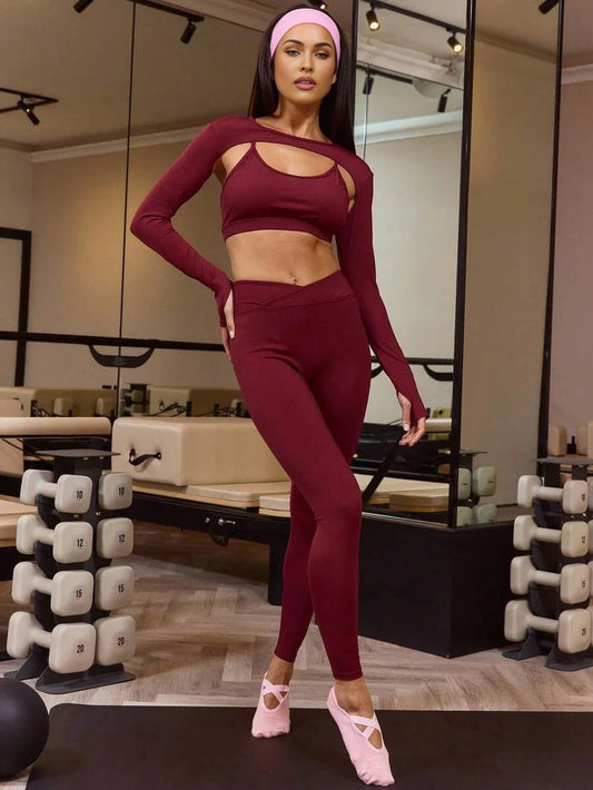 Sport Sports Bra Detachable Sleeves Crossover Waistband Leggings Co Ord Set Elegant Casual Active